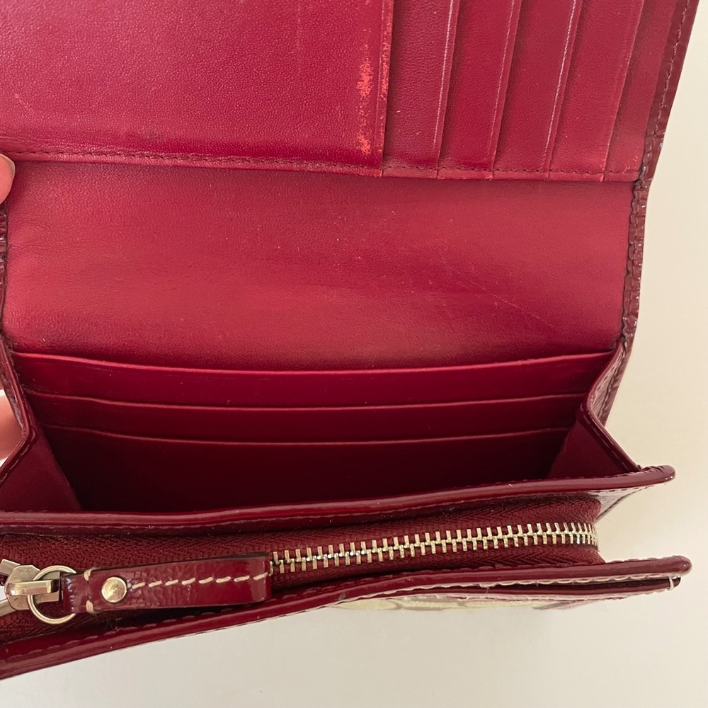 Coach Large Bifold Signature Canvas Burgundy Patent Leather Wallet - Picture 5 of 14